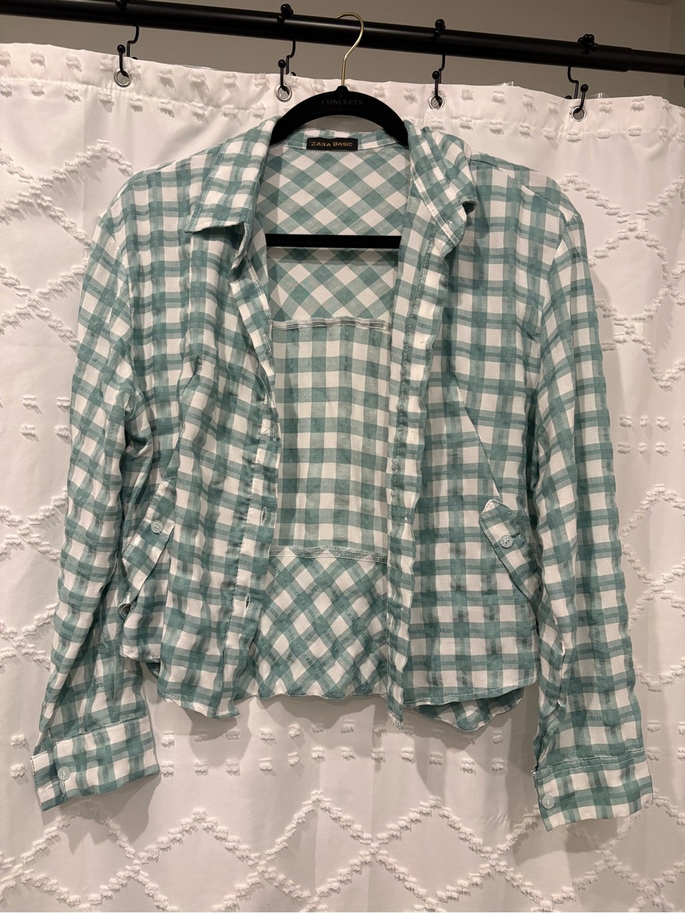 Zara Basic Green and White Gingham Shirt